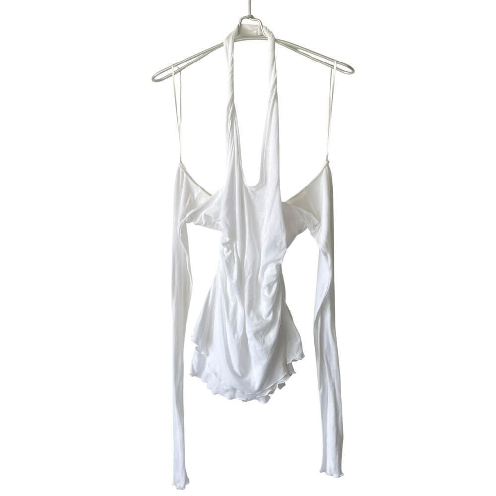 Zara White Off Shoulder Ruched Fitted Blouse Long Sleeve Size Small